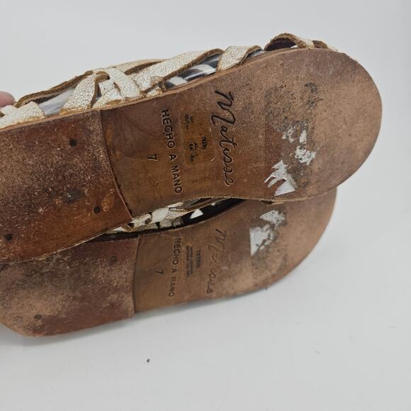 Matisse Tetris White Distressed Strappy Leather Gladiator Sandal Women's 7 Boho - Picture 6 of 8